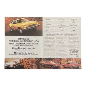 1976 Ford Pinto Pony MPG Vintage Print Ad 16x11 Poster Fuel Crises 70s Wall Art